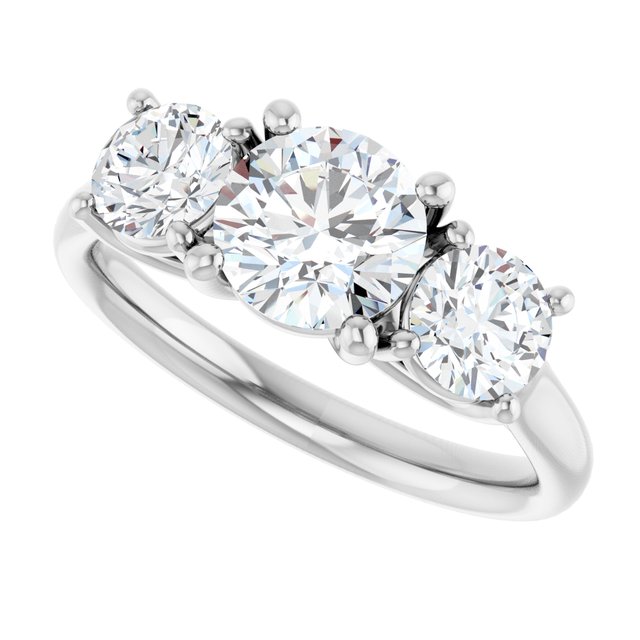 1 Carat White Gold Round Brilliant Moissanite Three Stone Engagement Ring