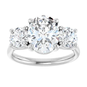 Continuum Silver Oval Brilliant Moissanite Trilogy Ring