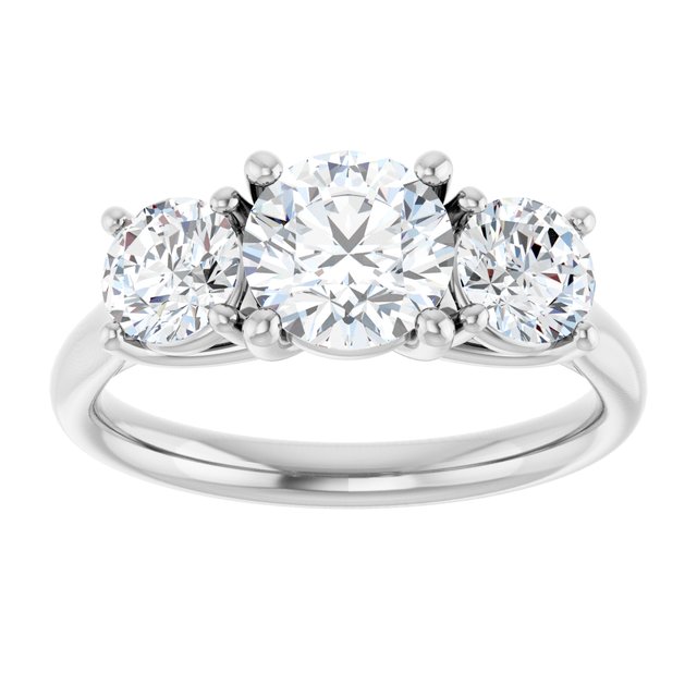1 Carat White Gold Round Brilliant Moissanite Three Stone Engagement Ring