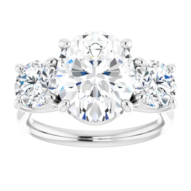 Continuum Silver Oval Brilliant Moissanite Trilogy Ring