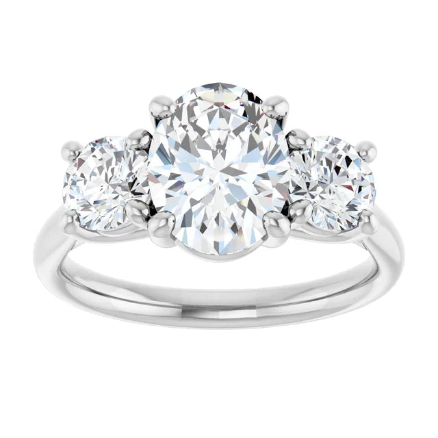 Continuum Silver Oval Brilliant Moissanite Trilogy Ring