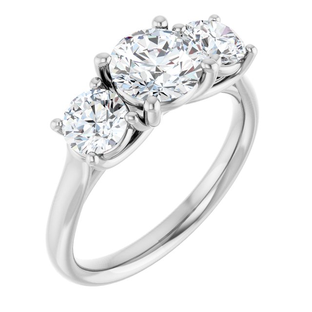 1 Carat White Gold Round Brilliant Moissanite Three Stone Engagement Ring