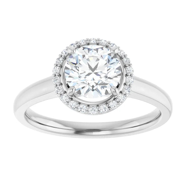 Continuum Silver Round Brilliant Halo Moissanite Engagement Ring