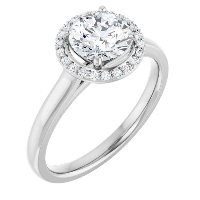 Continuum Silver Round Brilliant Halo Moissanite Engagement Ring