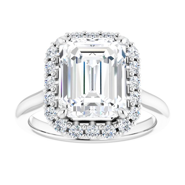 4 Carat Continuum Silver Emerald Brilliant Moissanite Halo Engagement Ring