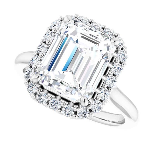 4 Carat Continuum Silver Emerald Brilliant Moissanite Halo Engagement Ring