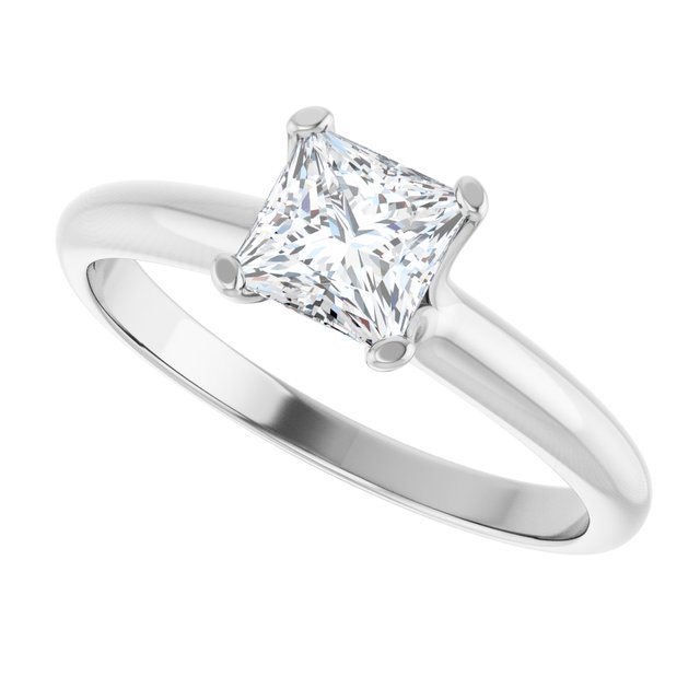0.75 Carat White Gold Princess Brilliant Moissanite Solitaire Engagement Ring
