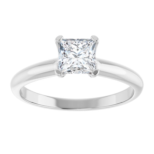 0.75 Carat White Gold Princess Brilliant Moissanite Solitaire Engagement Ring