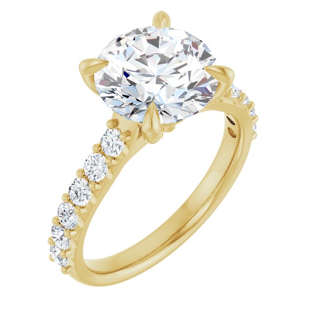 3.22 Carat Yellow Gold Round Lab Grown Accented Engagement Ring