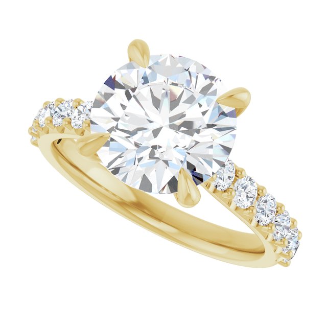 3.22 Carat Yellow Gold Round Lab Grown Accented Engagement Ring