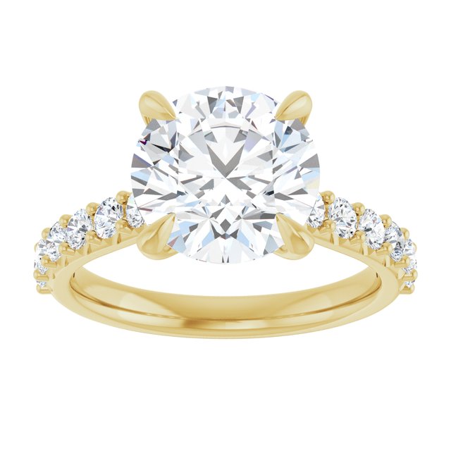 3.22 Carat Yellow Gold Round Lab Grown Accented Engagement Ring