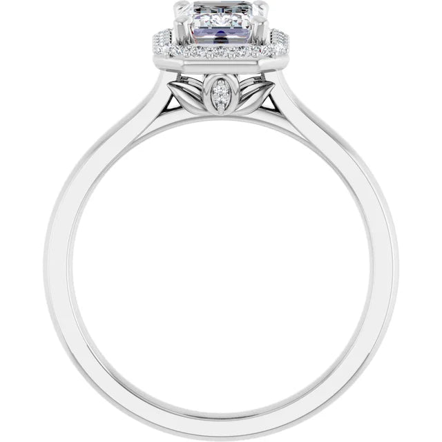 Continuum Silver Emerald Shape Halo Moissanite Solitaire Engagement Ring