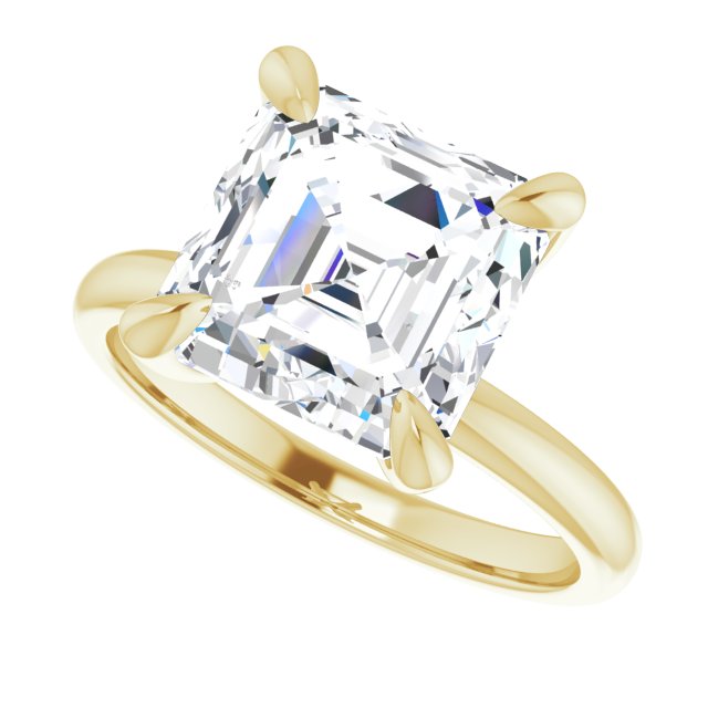 4 Carat Yellow Gold Asscher Brilliant Moissanite Solitaire Engagement Ring