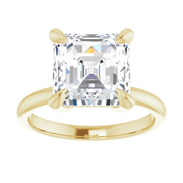 4 Carat Yellow Gold Asscher Brilliant Moissanite Solitaire Engagement Ring