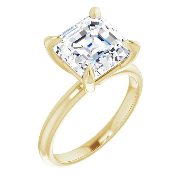 4 Carat Yellow Gold Asscher Brilliant Moissanite Solitaire Engagement Ring