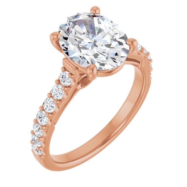2.5 Carat Rose Gold Oval Brilliant Moissanite Accented Engagement Ring