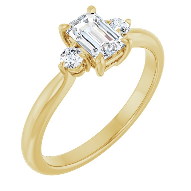 0.73 Carat Yellow Gold Emerald Lab Grown Three Stone Engagement Ring