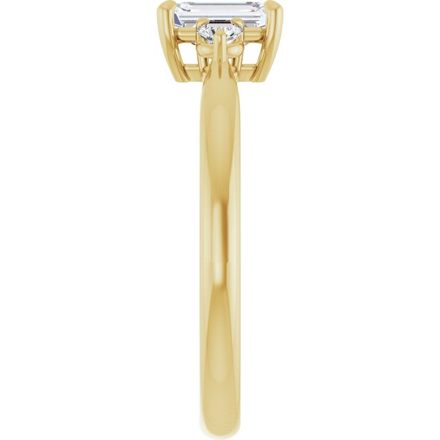 0.73 Carat Yellow Gold Emerald Lab Grown Three Stone Engagement Ring