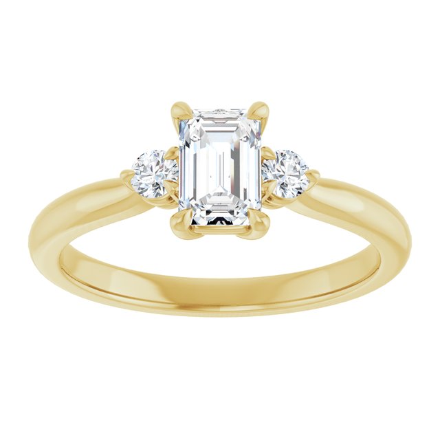 0.73 Carat Yellow Gold Emerald Lab Grown Three Stone Engagement Ring