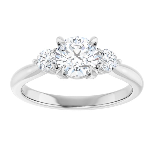 0.75 Carat White Gold Round Brilliant Moissanite Three Stone Engagement Ring