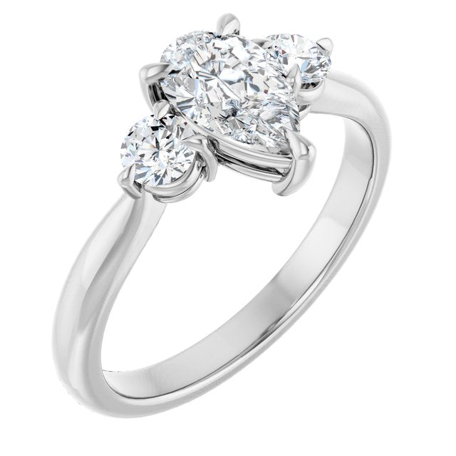 1.25 Carat Continuum Silver Pear Brilliant Moissanite Three Stone Engagement Ring