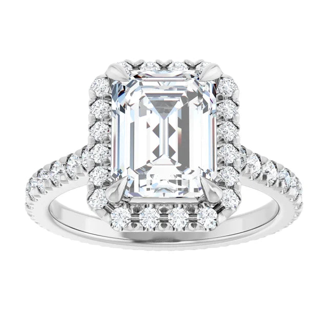 Continuum Silver Emerald Shape Moissanite Accented Engagement Ring