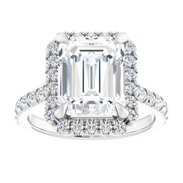 Continuum Silver Emerald Shape Moissanite Accented Engagement Ring