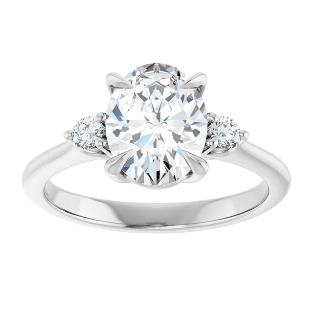 Continuum Silver Oval Brilliant Moissanite Three Stone Engagement Ring