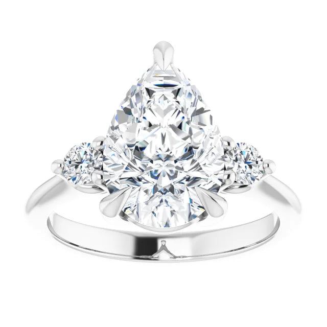 Continuum Silver Pear Brilliant Moissanite Three Stone Engagement Ring