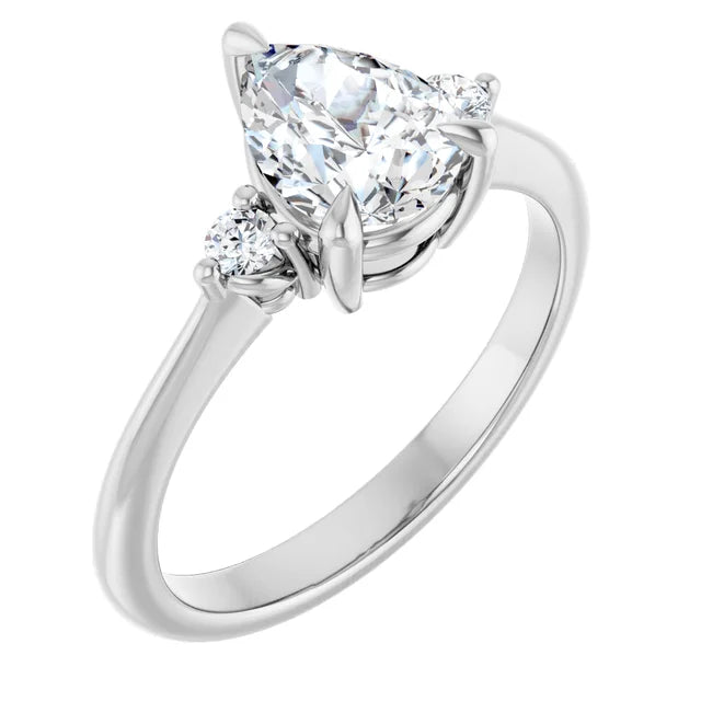 Continuum Silver Pear Brilliant Moissanite Three Stone Engagement Ring