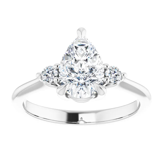 Continuum Silver Pear Brilliant Moissanite Three Stone Engagement Ring