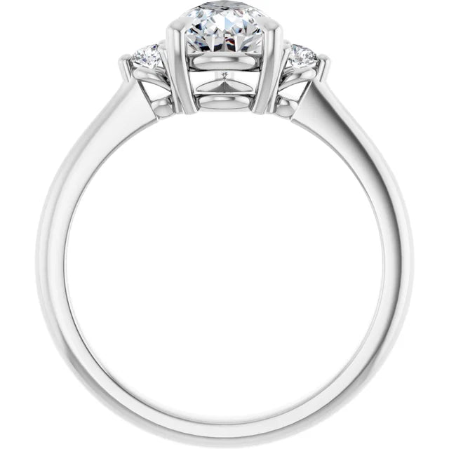 Continuum Silver Pear Brilliant Moissanite Three Stone Engagement Ring