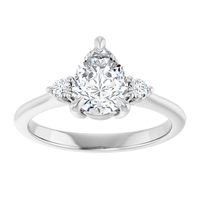Continuum Silver Pear Brilliant Moissanite Three Stone Engagement Ring