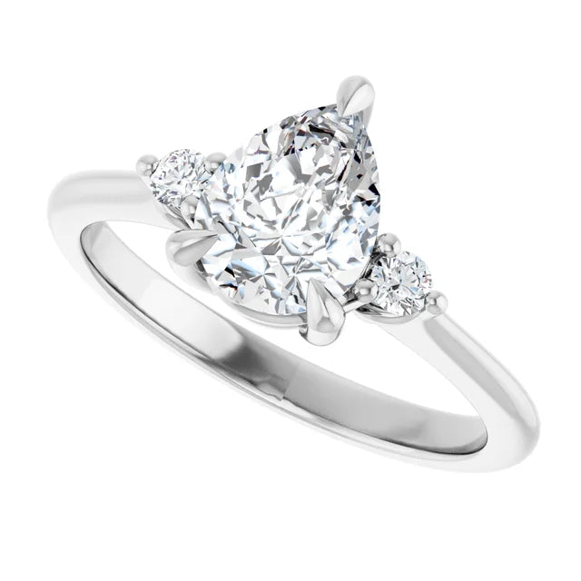 Continuum Silver Pear Brilliant Moissanite Three Stone Engagement Ring