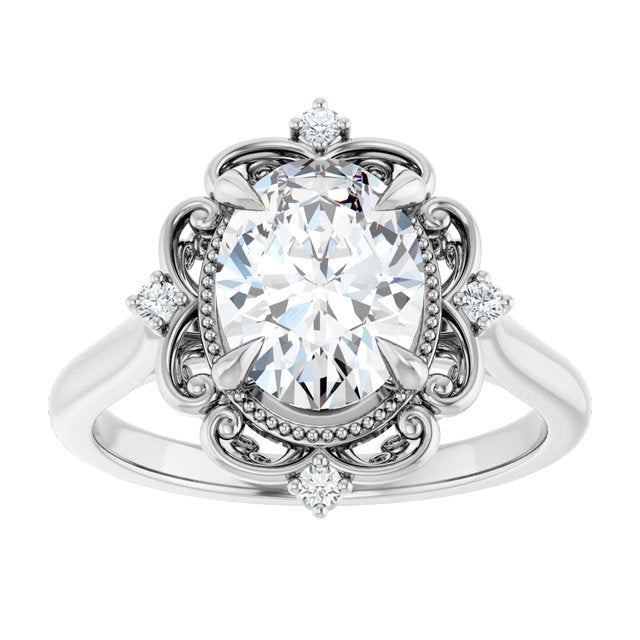 2.50ct Oval Brilliant Moissanite Vintage Design Engagement Ring