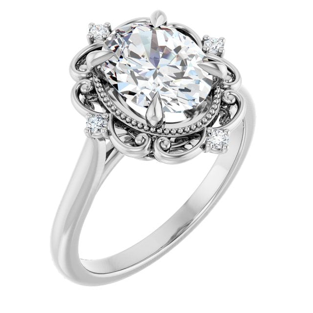 2.50ct Oval Brilliant Moissanite Vintage Design Engagement Ring