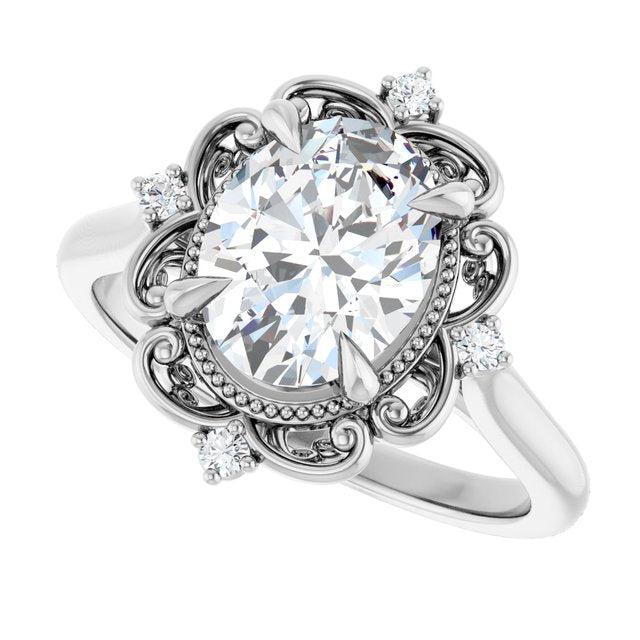 2.50ct Oval Brilliant Moissanite Vintage Design Engagement Ring