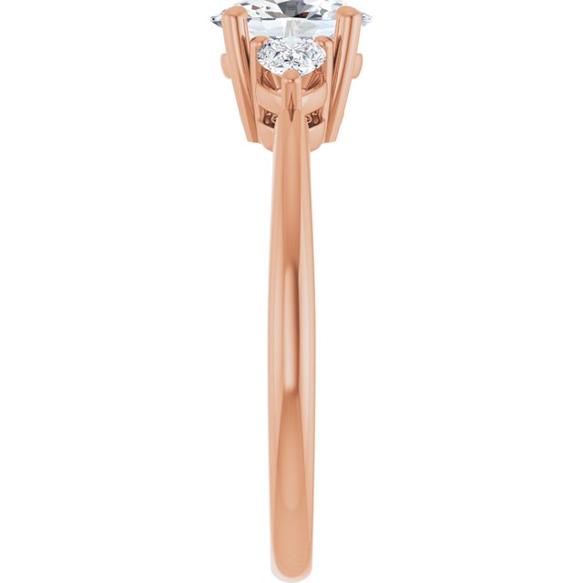 0.75 Carat Rose Gold Oval Brilliant Moissanite Three Stone Engagement Ring