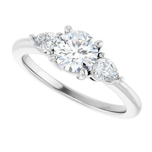 Continuum Silver Round Brilliant Moissanite Three Stone Engagement Ring