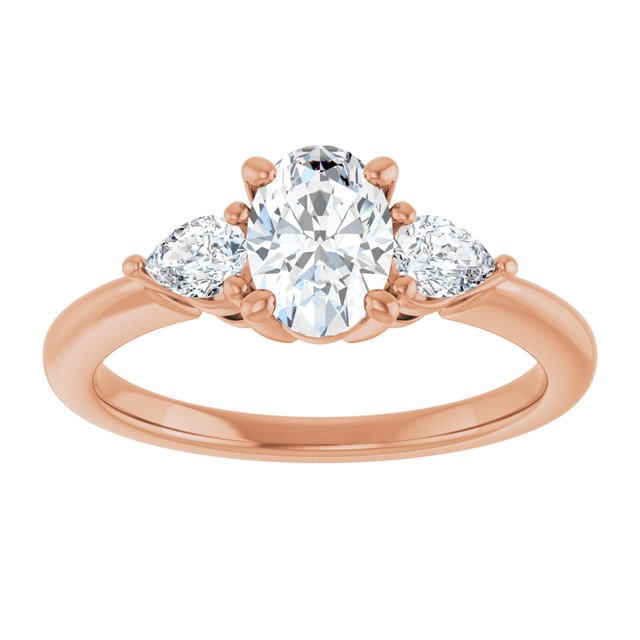 0.75 Carat Rose Gold Oval Brilliant Moissanite Three Stone Engagement Ring