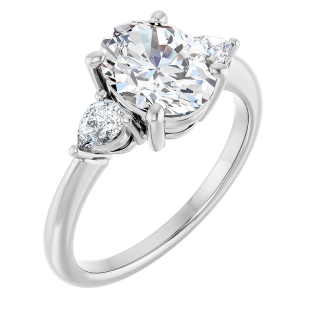 2 Carat Platinum Oval Brilliant Moissanite Three Stone Engagement Ring