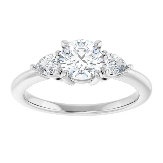 Continuum Silver Round Brilliant Moissanite Three Stone Engagement Ring
