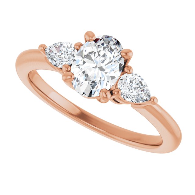 0.75 Carat Rose Gold Oval Brilliant Moissanite Three Stone Engagement Ring
