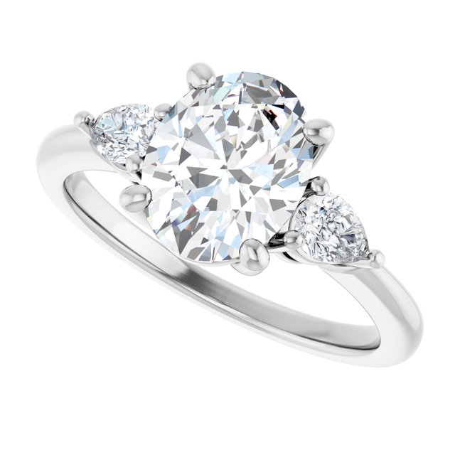 2 Carat Platinum Oval Brilliant Moissanite Three Stone Engagement Ring