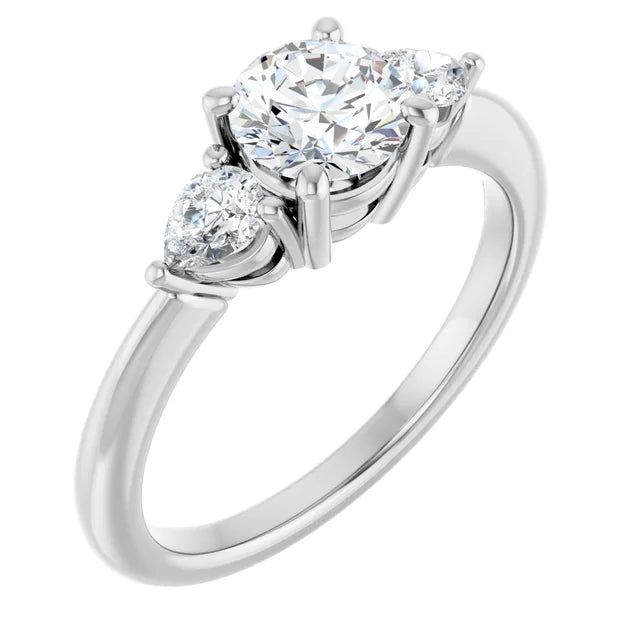 Continuum Silver Round Brilliant Moissanite Three Stone Engagement Ring