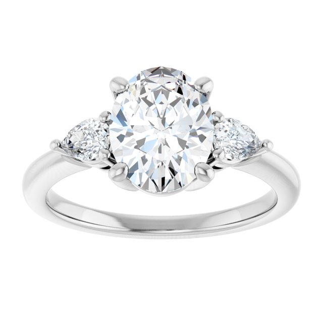 2 Carat Platinum Oval Brilliant Moissanite Three Stone Engagement Ring
