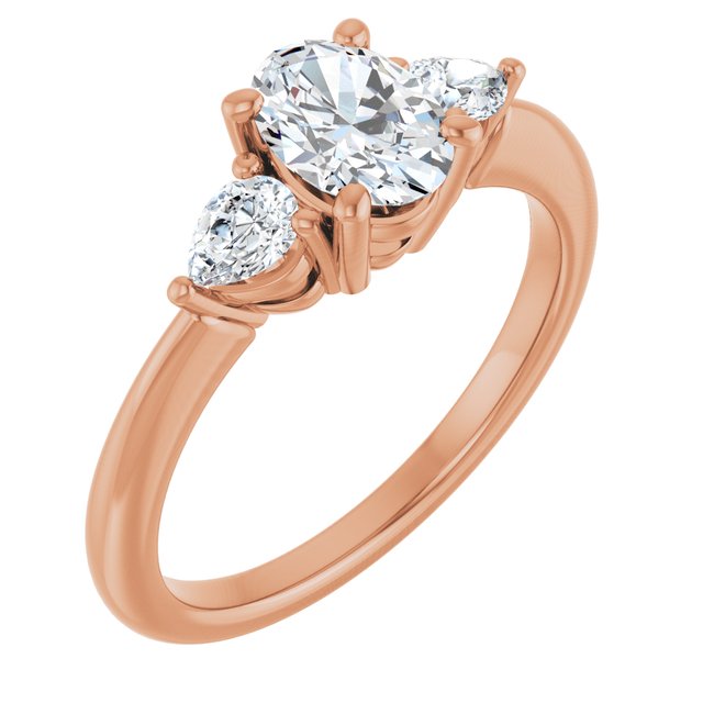 0.75 Carat Rose Gold Oval Brilliant Moissanite Three Stone Engagement Ring