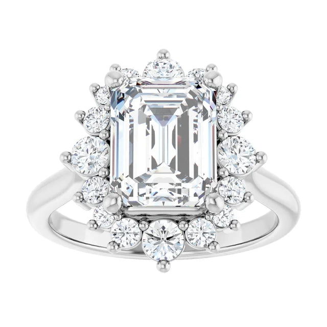 Four and a Half Carat Continuum Emerald Shape Moissanite Engagement Ring