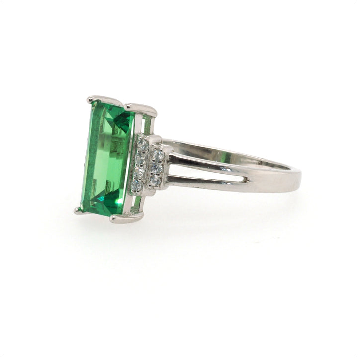925 Sterling Silver Created Emerald and CZ Accent Ring