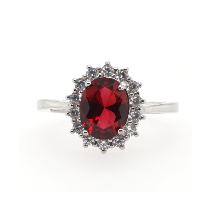 925 Sterling Silver Created Ruby Halo Ring